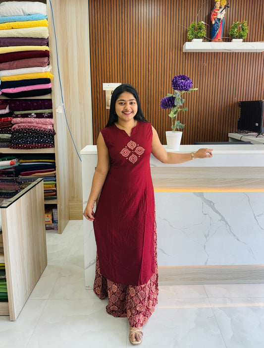 Pretty Ajrak Daily Wear Maroon Cordset