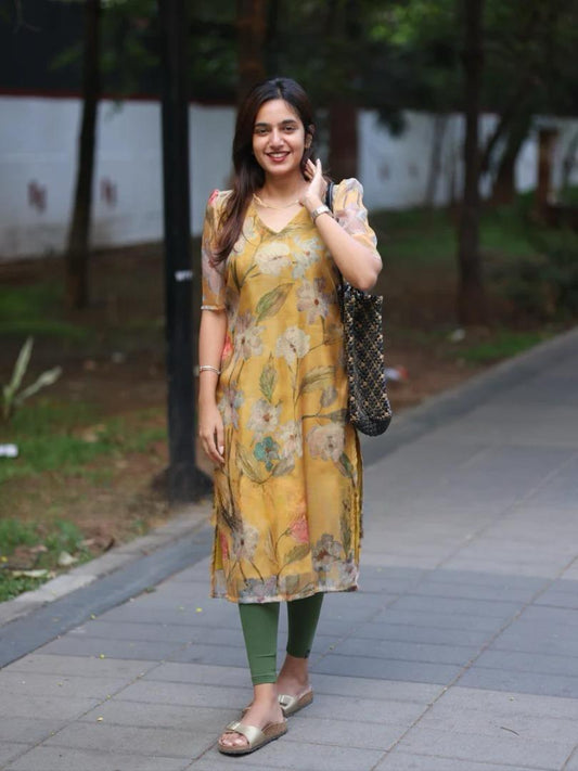 Mustard Floral Organza Top