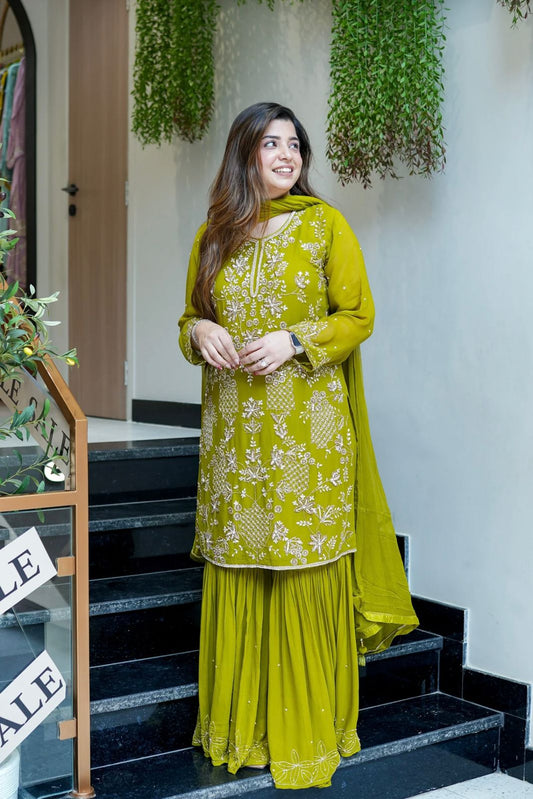 Party Wear Look Top-Plazzo and Dupatta With Heavy Embroidery Work