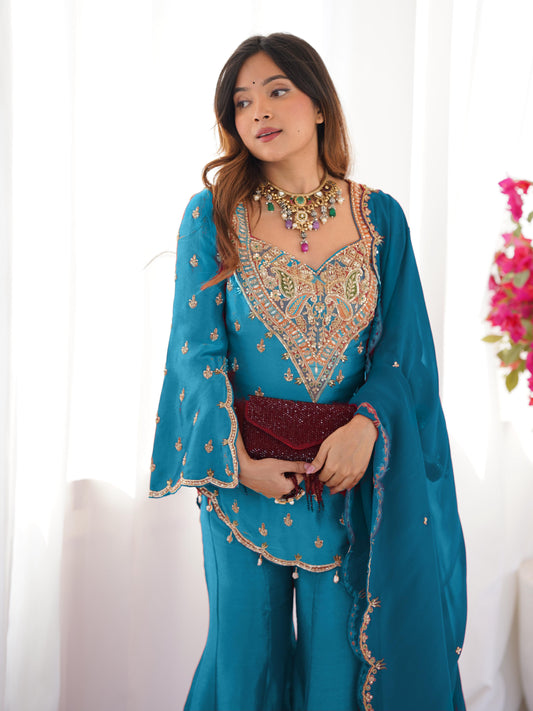 Simar Silk With Embroidery Work Top-Bottom And Dupatta Full Set