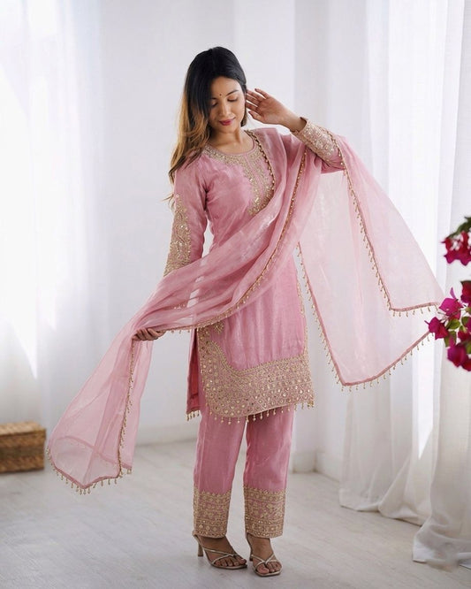 Heavy Embroidery Sequence Work With Moti Lace