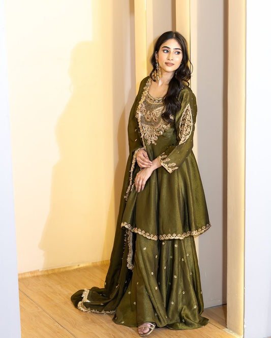 French Crep Silk Top-Bottom And Dupatta Set Fully Stitched