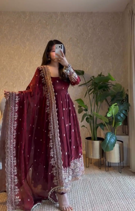 Leffy Designer Gown with Heavy sequence embroidery work Dupatta