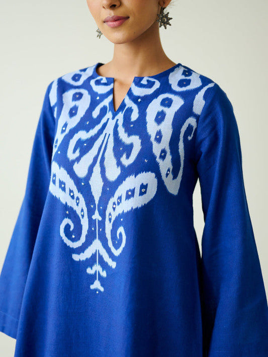 Royal Blue Motifs Printed Kurta with Palazzo Set for Women