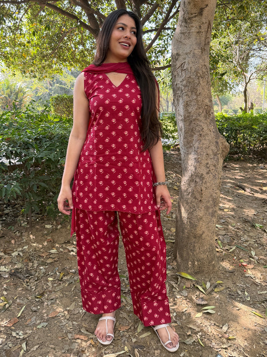 Regal Maroon Ethnic Ensemble Kurta Pant Set