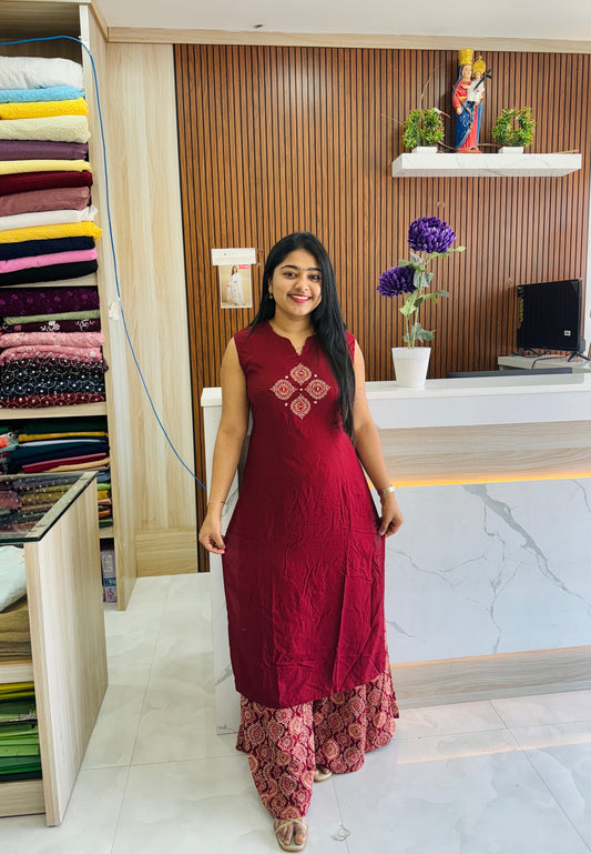 Pretty Ajrak Daily Wear Maroon Cordset