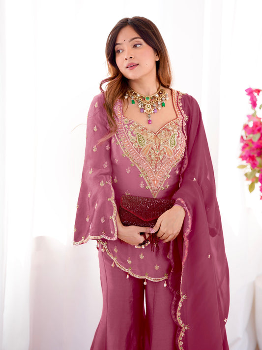 Simar Silk With Embroidery Work Top-Bottom And Dupatta Set