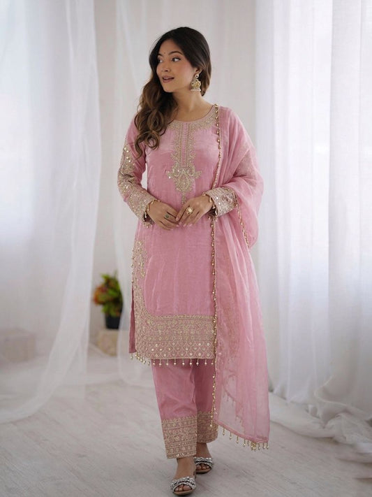 Heavy Embroidery Sequence Work With Moti Lace