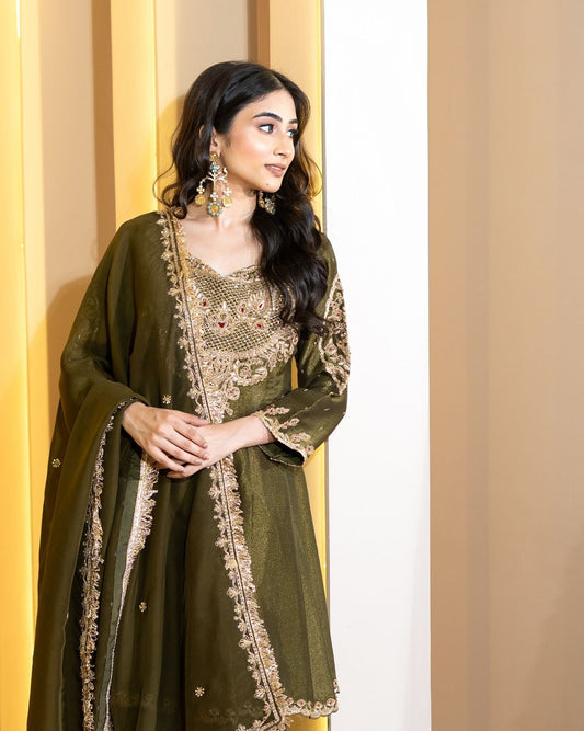 French Crep Silk Top-Bottom And Dupatta Set Fully Stitched