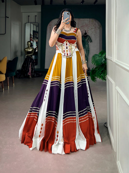 Bohemian Mirror Work Crop Top & Flared Lehenga