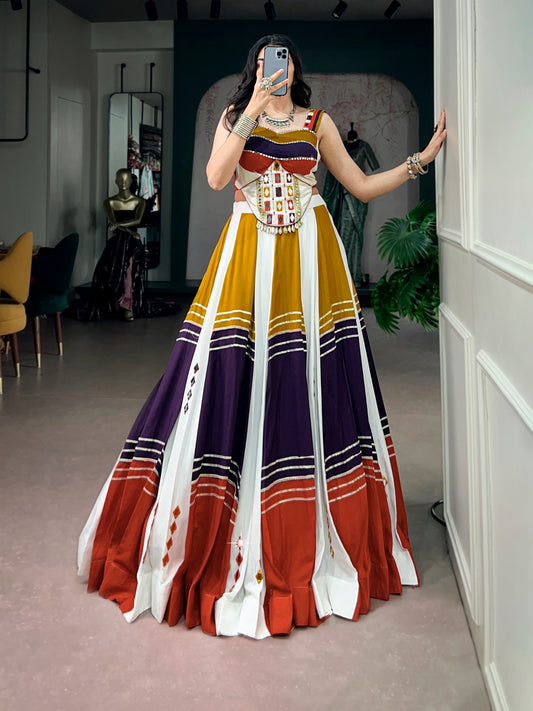 Bohemian Mirror Work Crop Top & Flared Lehenga