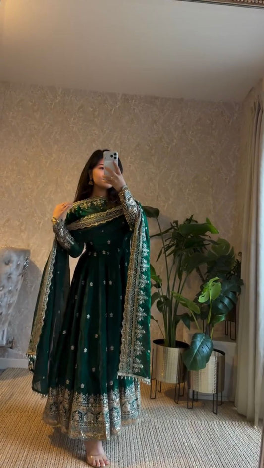 Leffy Designer Gown with Heavy sequence embroidery work Dupatta