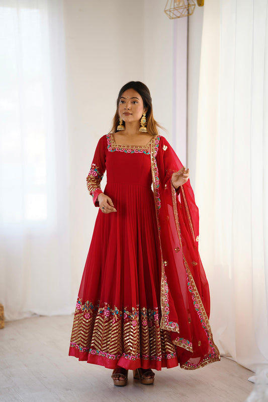 Elegant Embroidered Sequence Designer Anarkali Three Piece Set"