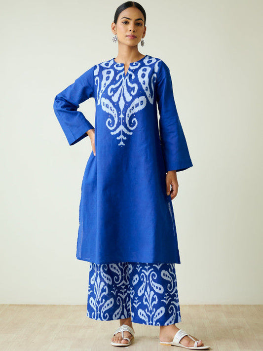 Royal Blue  Motifs Printed Kurta with Palazzo Set for Women