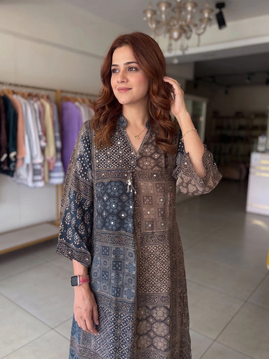 Diva Navey blue printed Mirror Ajrak Set